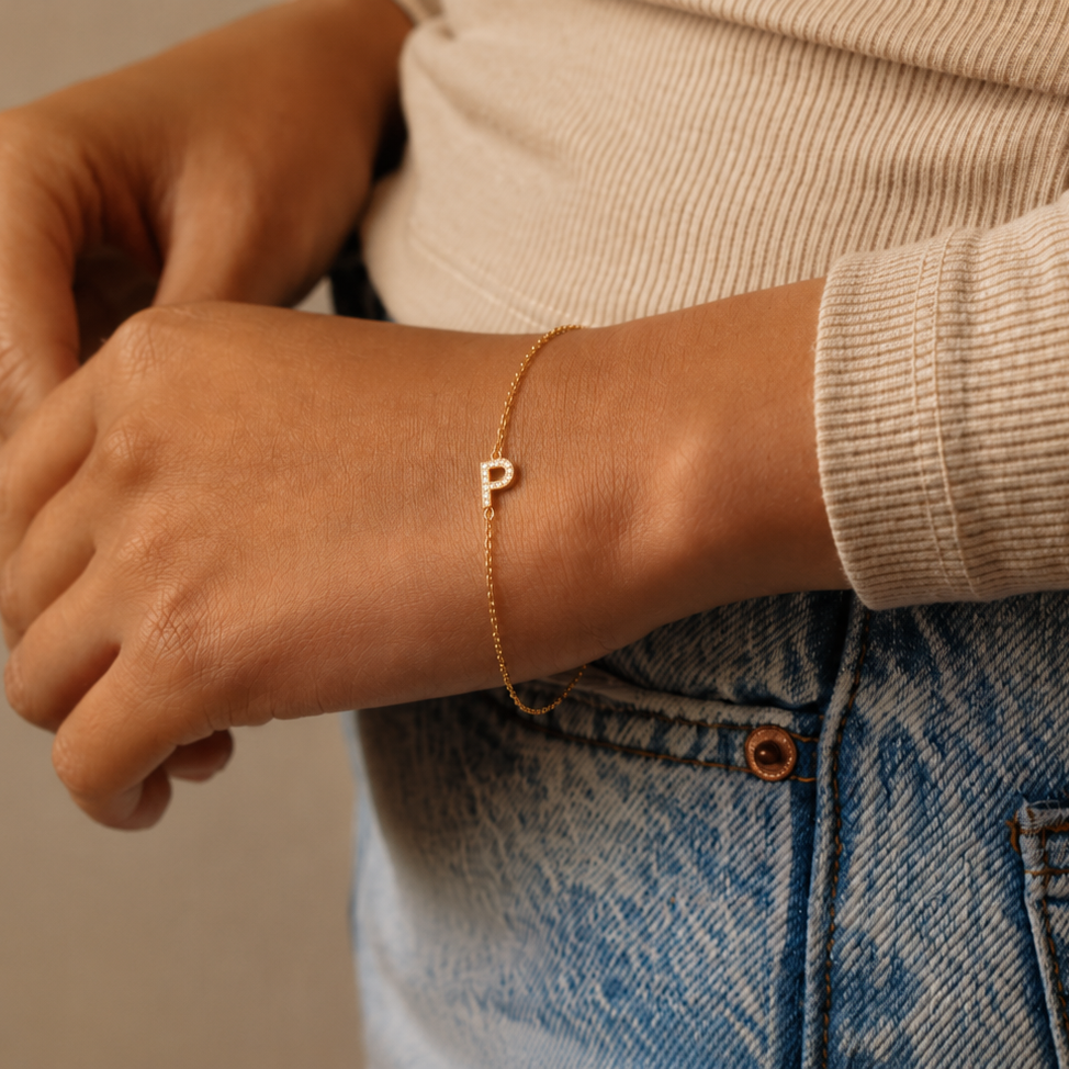 Initial Diamond Gold Bracelet -P- R