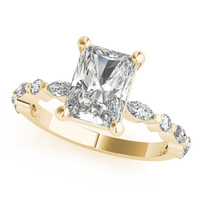 engagement ring with a radiant cut central diamond and round and marquise side diamonds Melbourne