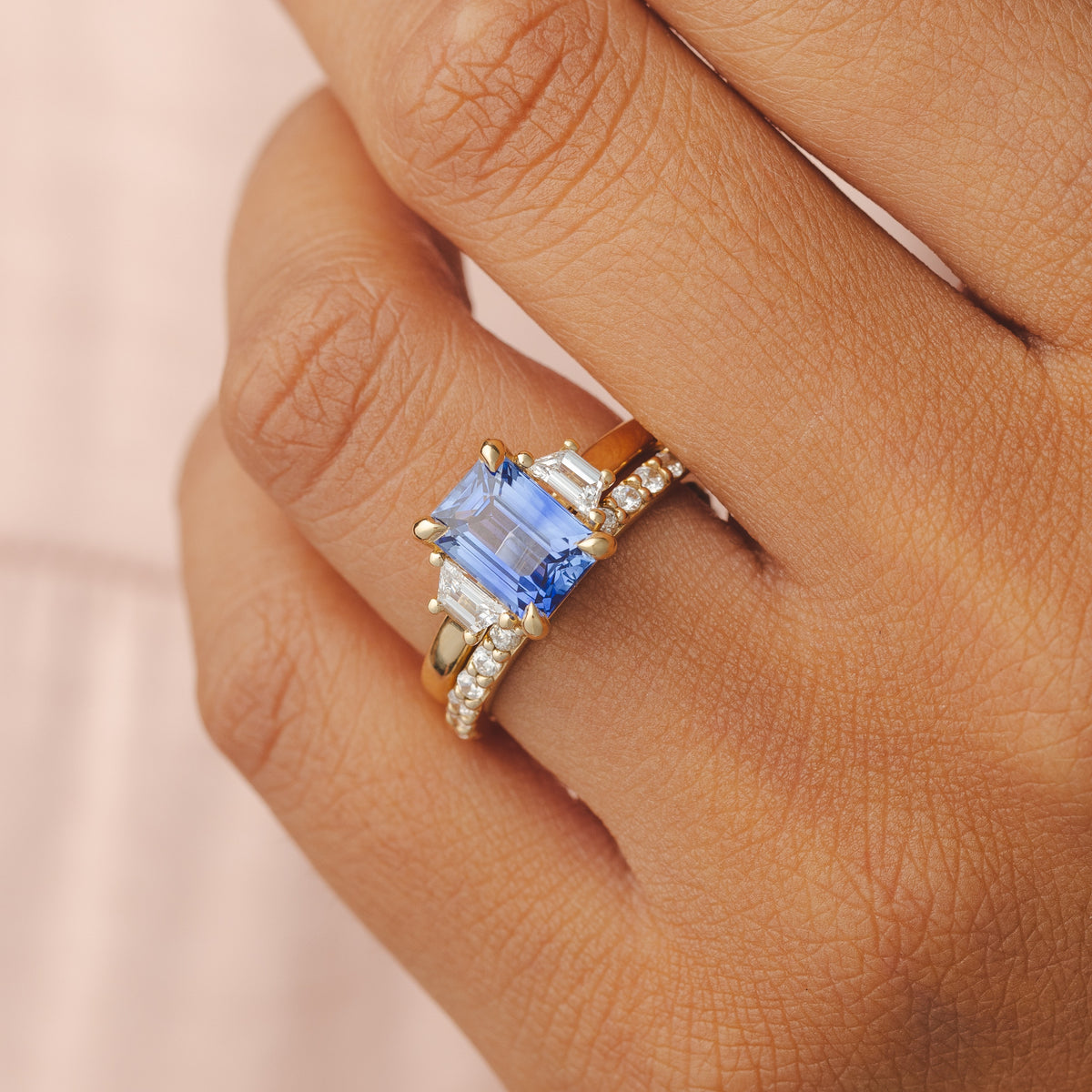 Rebecca Trapezoid 2.53ct Ceylon Blue Emerald Cut Sapphire Ring