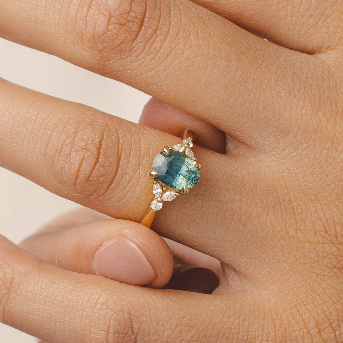 Blair 1.87ct Oval Madagascan Blue Green Sapphire Engagement Ring