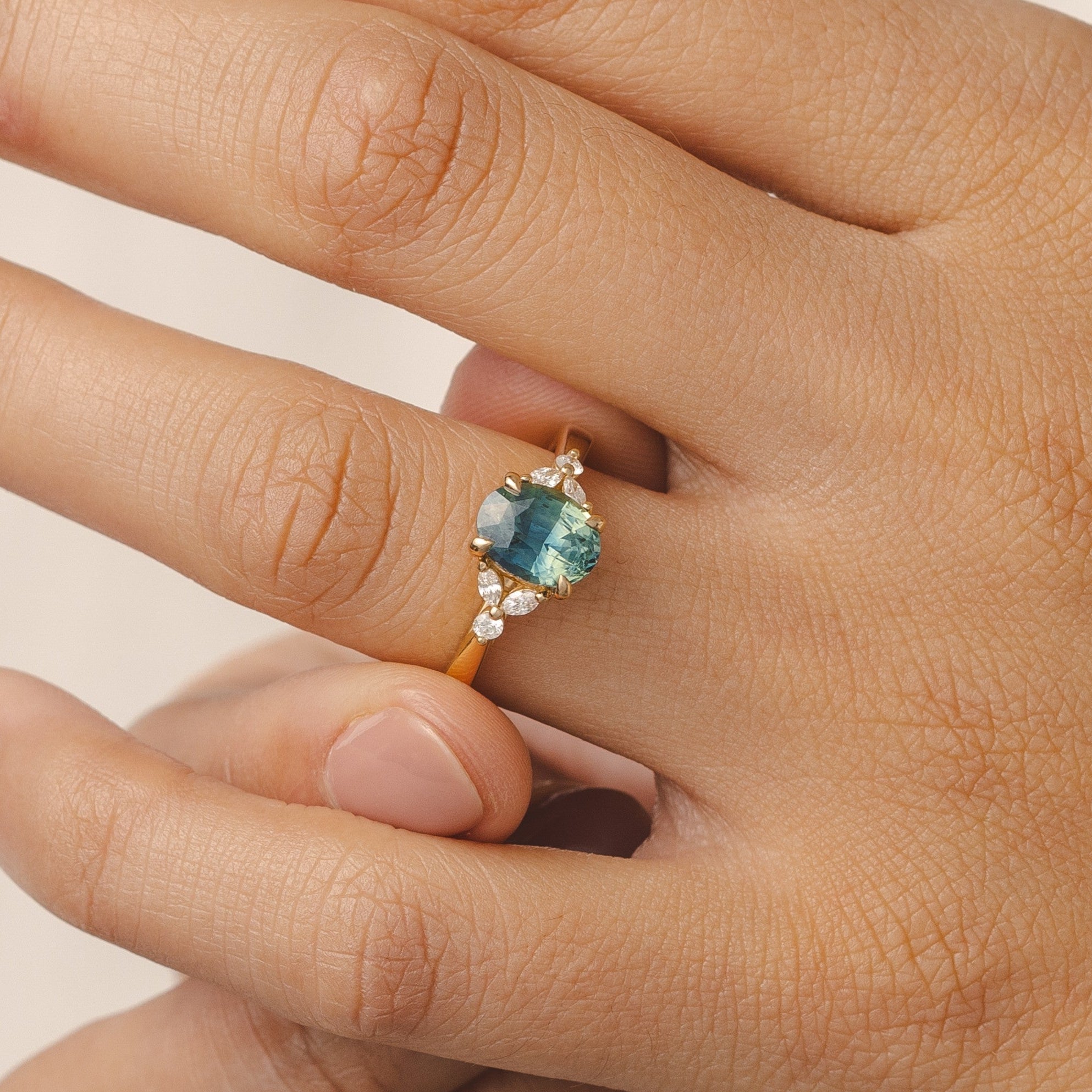 Blair 1.87ct Oval Madagascan Blue Green Sapphire Engagement Ring