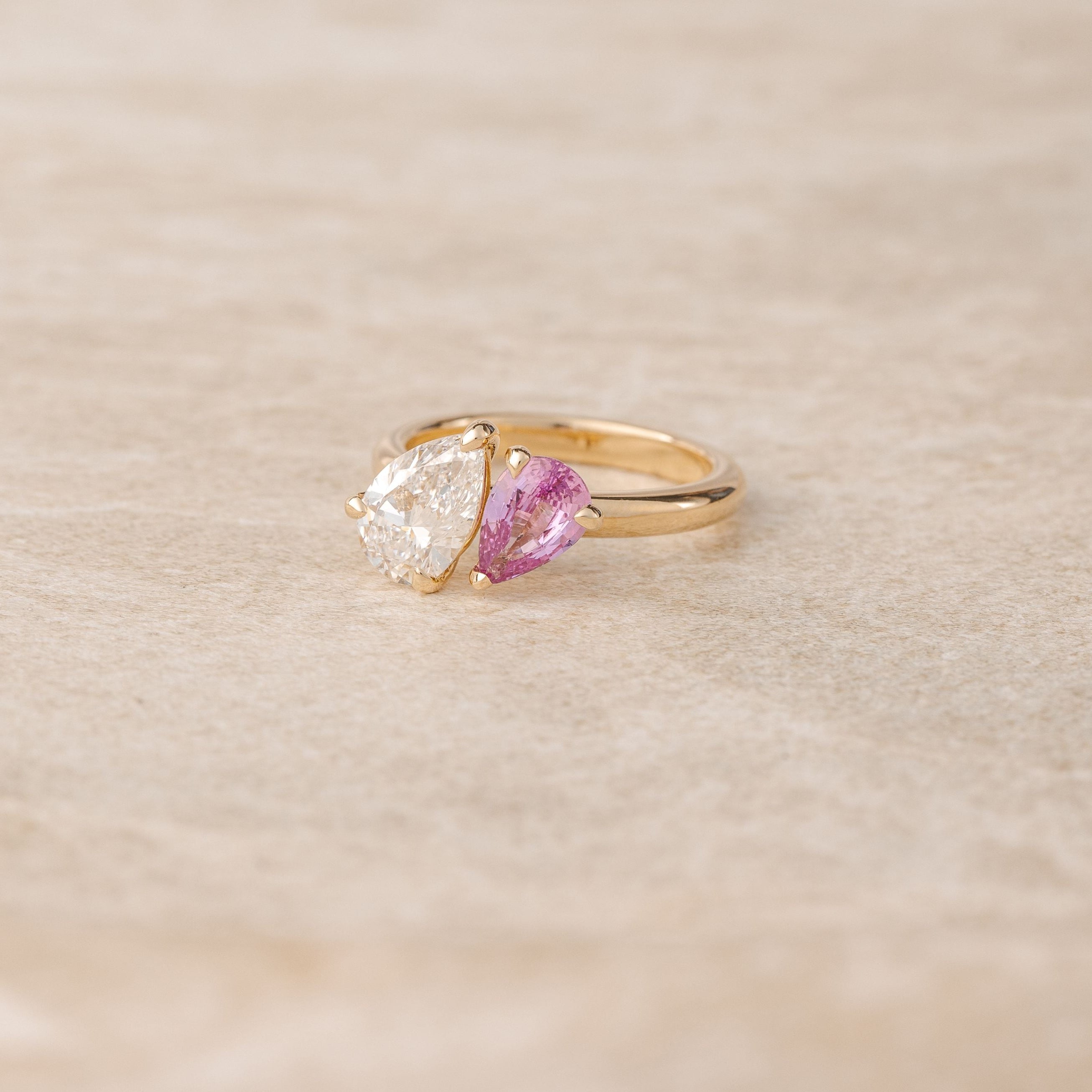 Lara Toi et Moi Pink / Purple 1.10 ct Sapphire and 1.51 ct Pear Lab Diamond Ring