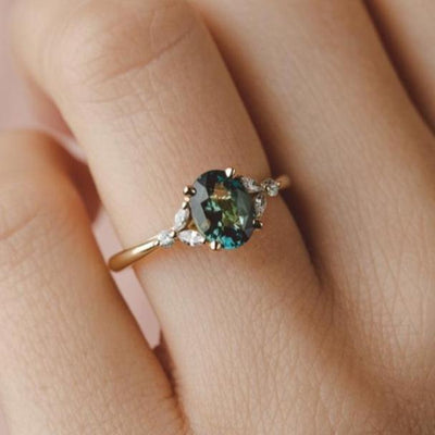 Blair Oval 1.62ct Madagascan Teal Sapphire Engagement Ring