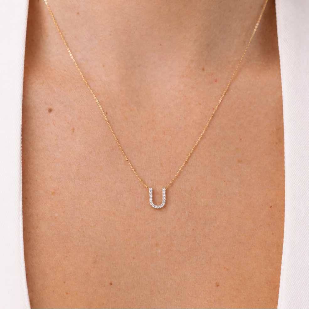 Diamond Initial Gold Necklace U - Z