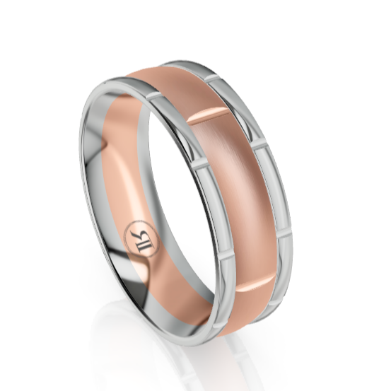 The Warwick White Gold Edged & Rose Gold Grooved Ring