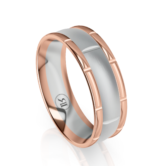 The Warwick Rose Gold Edged & White Gold Grooved Ring