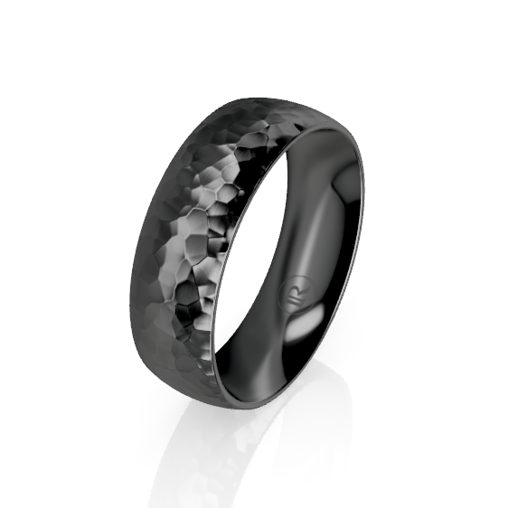 Full Domed Black Zirconium Wedding Ring - Comfort Fit (AD)