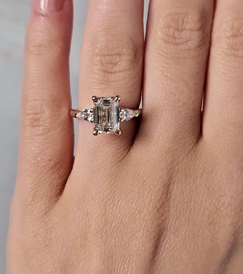 Rebecca Emerald Cut Diamond and Long Pear Engagement Ring Setting