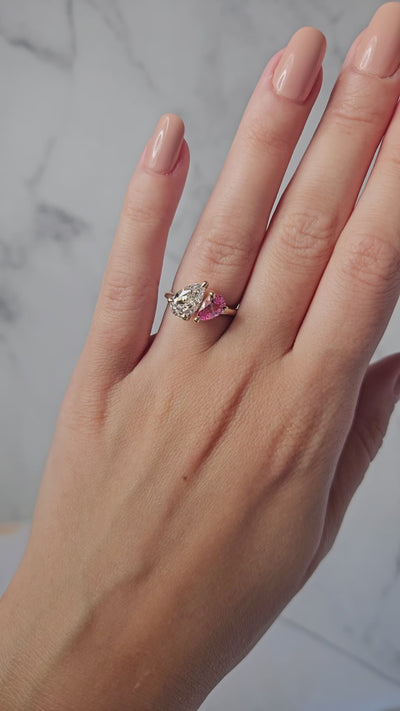 Lara Toi et Moi Pear Green Sapphire and Lab Diamond Ring