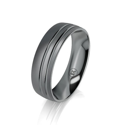 The Ludlow Tantalum Offset Grooved Wedding Ring