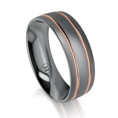 The Lexington Tantalum & Gold Dual Grooved Wedding Ring