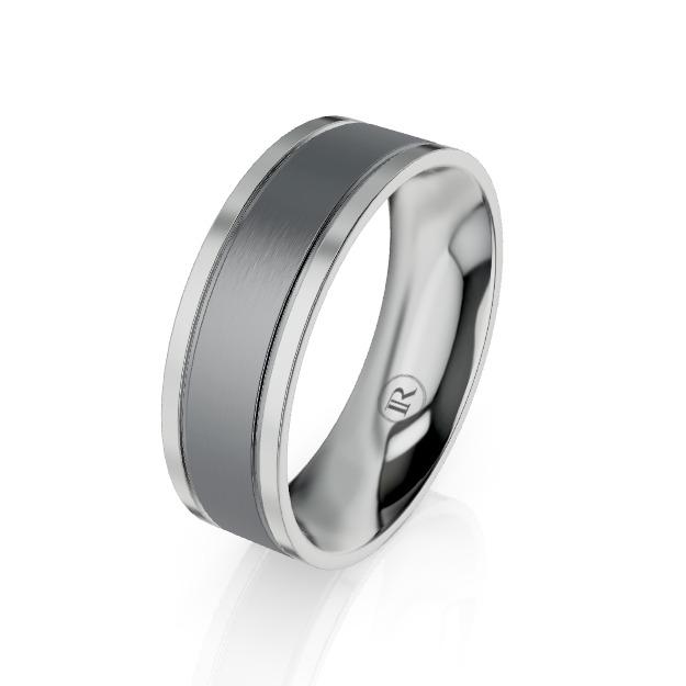 The Winchester Flat Grooved Tantalum & Platinum Wedding Ring