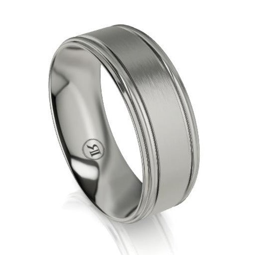 Brushed & Polished Dual Grooved Titanium Wedding Ring