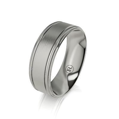 Brushed & Polished Dual Grooved Titanium Wedding Ring