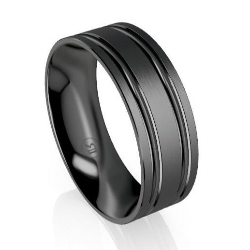 The Morrison Double Grooved Black Zirconium Wedding Ring