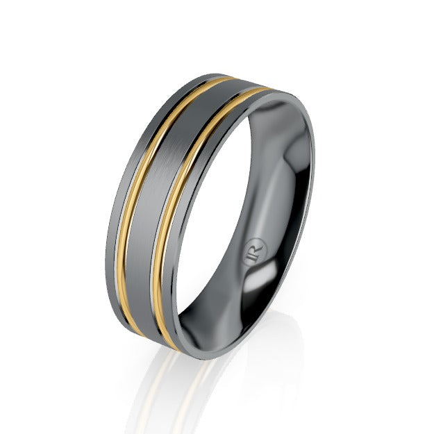 The Morrison Double Grooved Tantalum and Gold Wedding Ring