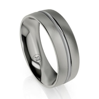 Rounded Brushed and Polished Centre Groove Titanium Wedding Ring