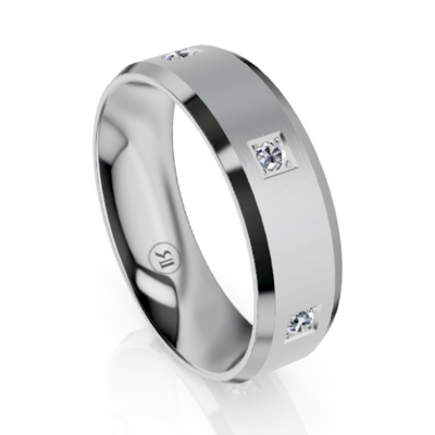 Bevelled Edge Brushed Centre Diamond Platinum Wedding Ring