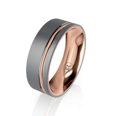 The Lewis Tantalum and Rose Gold Inner Sleeve Inlay Wedding Ring