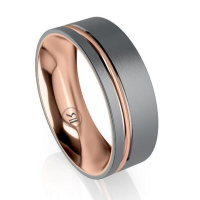 The Lewis Tantalum and Rose Gold Inner Sleeve Inlay Wedding Ring