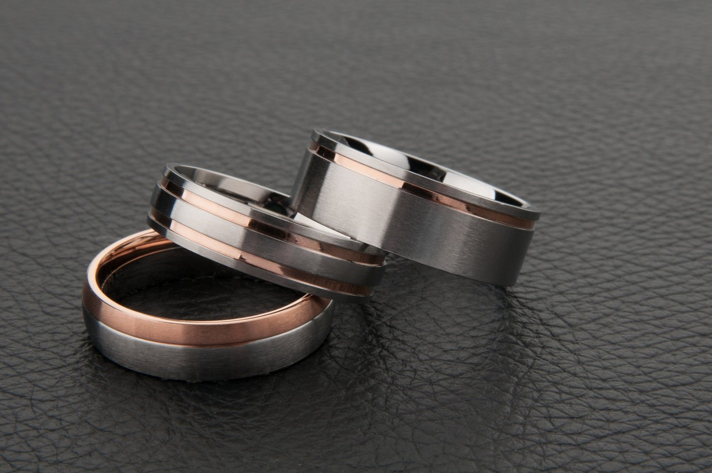 White Gold with Dual Rose Gold Striped Wedding Ring (Deluxe thickness)