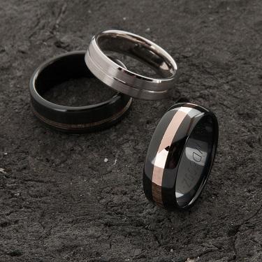Custom Black Zirconium and Wide Rose Gold Striped Ring