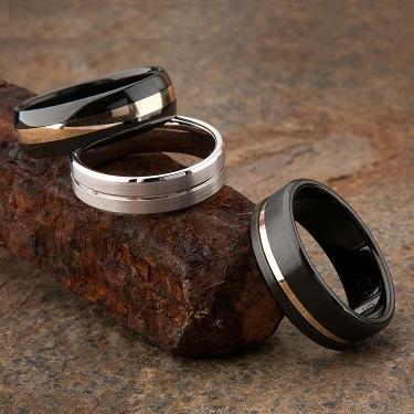 Custom Black Zirconium and Gold Striped Wedding Ring