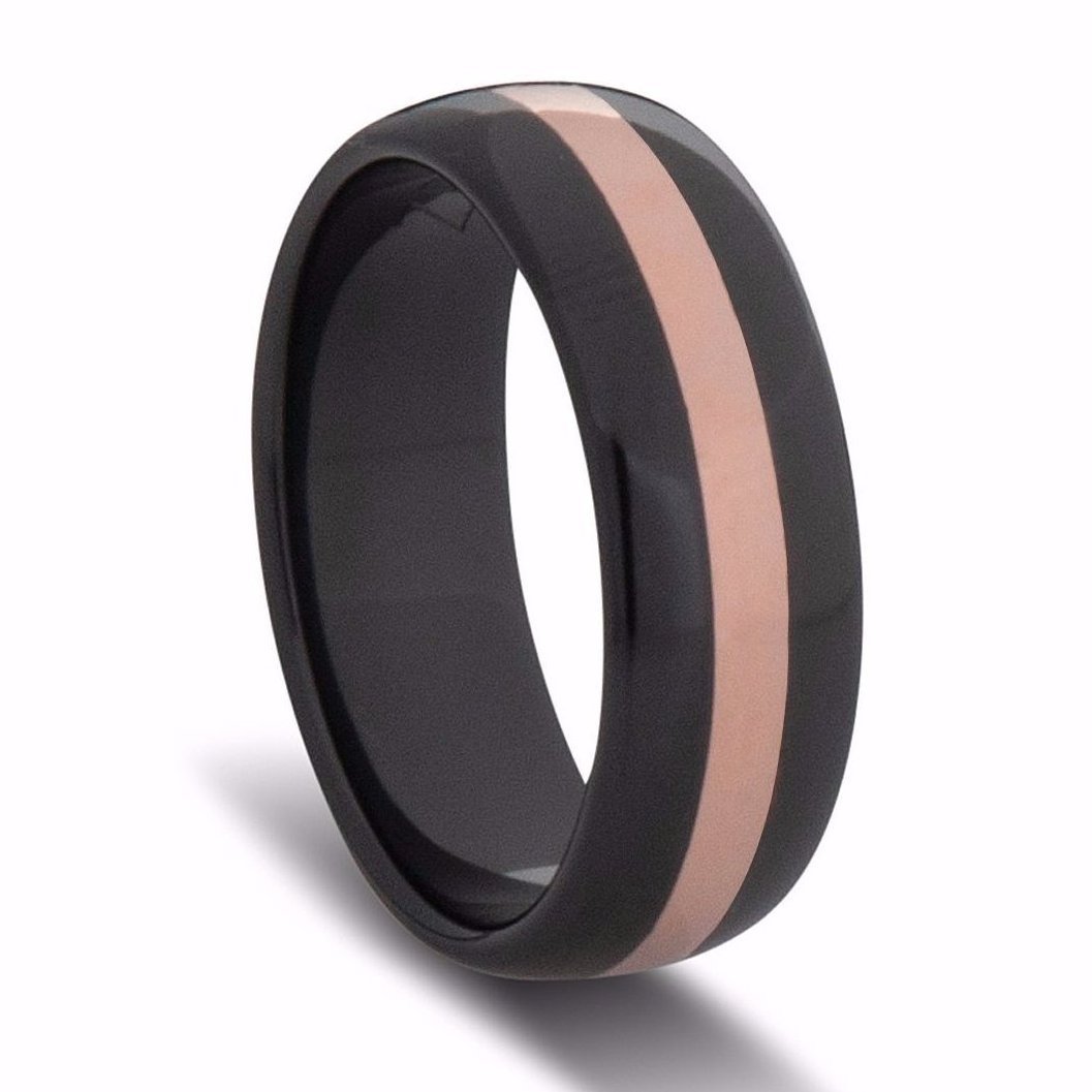 Custom Black Zirconium and Wide Rose Gold Striped Ring