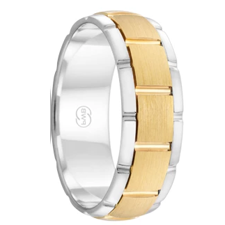 White and Yellow Gold Grooved Men's Wedding Ring  (2TJ2712)