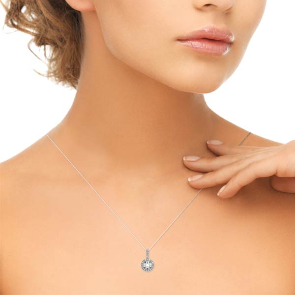 Catalina Lab Grown Diamond Halo Pendant & Chain (1 ct TDW)