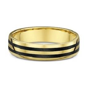 Rounded Yellow Gold and Dual Carbon Fibre Striped Wedding Ring - 583B00