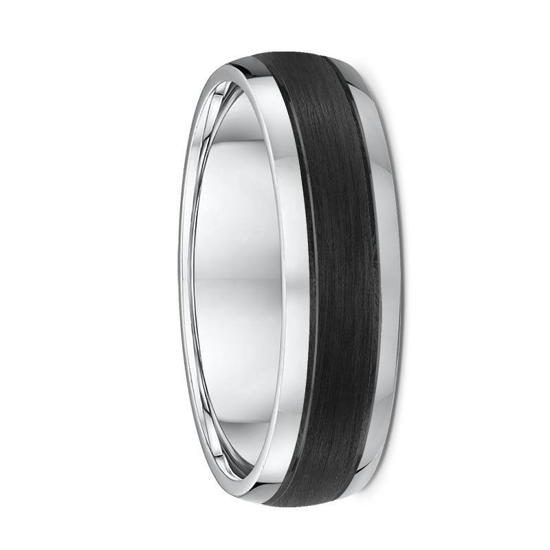 Rounded White Gold and Carbon Fibre Wedding Ring - 588B00