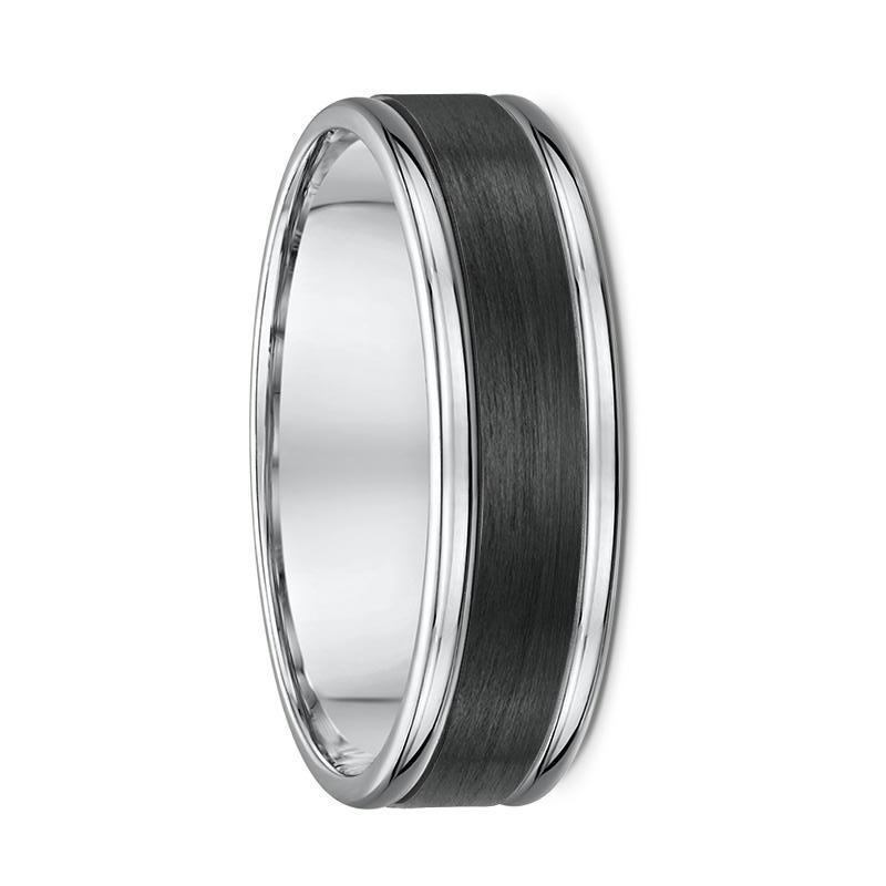 Grooved White Gold and Carbon Fibre Wedding Ring - 589B00G