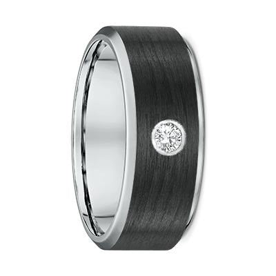 Bevelled Edge Diamond White Gold and Carbon Fibre Wedding Ring - 592B02