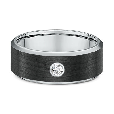 Bevelled Edge Diamond White Gold and Carbon Fibre Wedding Ring - 592B02