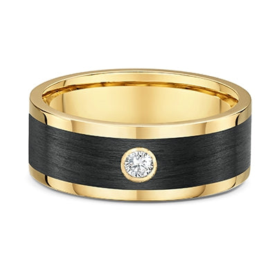 Diamond Yellow Gold and Carbon Fibre Pipecut Wedding Ring -593B02