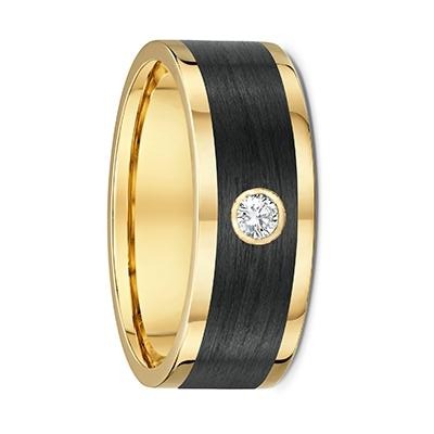 Diamond Yellow Gold and Carbon Fibre Pipecut Wedding Ring -593B02