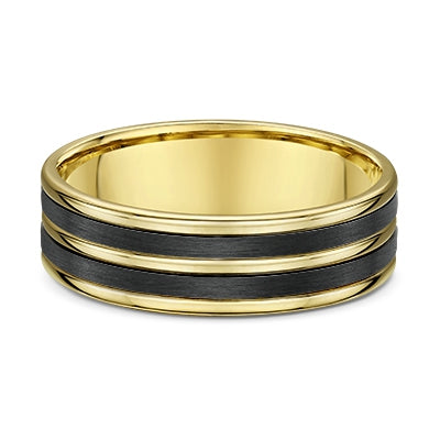 Yellow Gold and Double Grooved Carbon Fibre Wedding Ring - 596B00