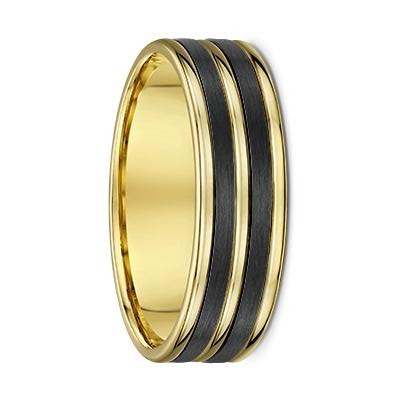 Yellow Gold and Double Grooved Carbon Fibre Wedding Ring - 596B00