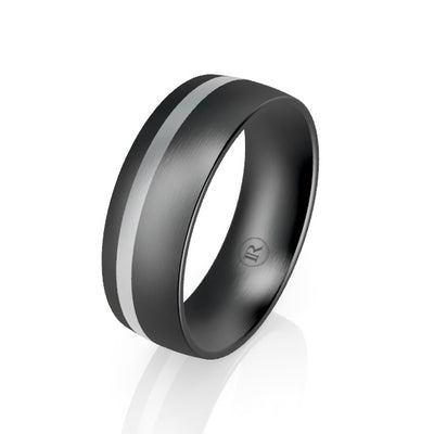 Black Zirconium and Gold Off Centre Inlay Wedding Ring