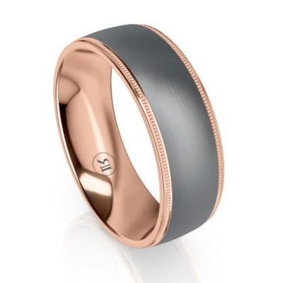 Tantalum and Gold Inner Sleeve and Milgrain Edged Wedding Ring
