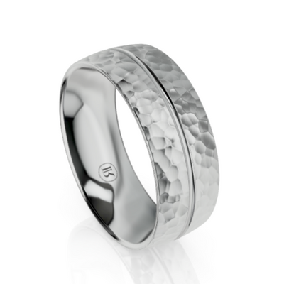 White Gold Hammered Mens Wedding Ring