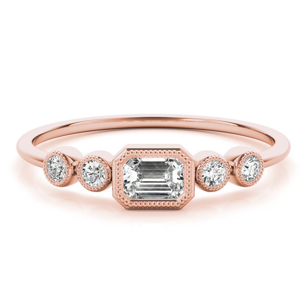 Louisa Emerald Cut Milgrain Diamond Ring