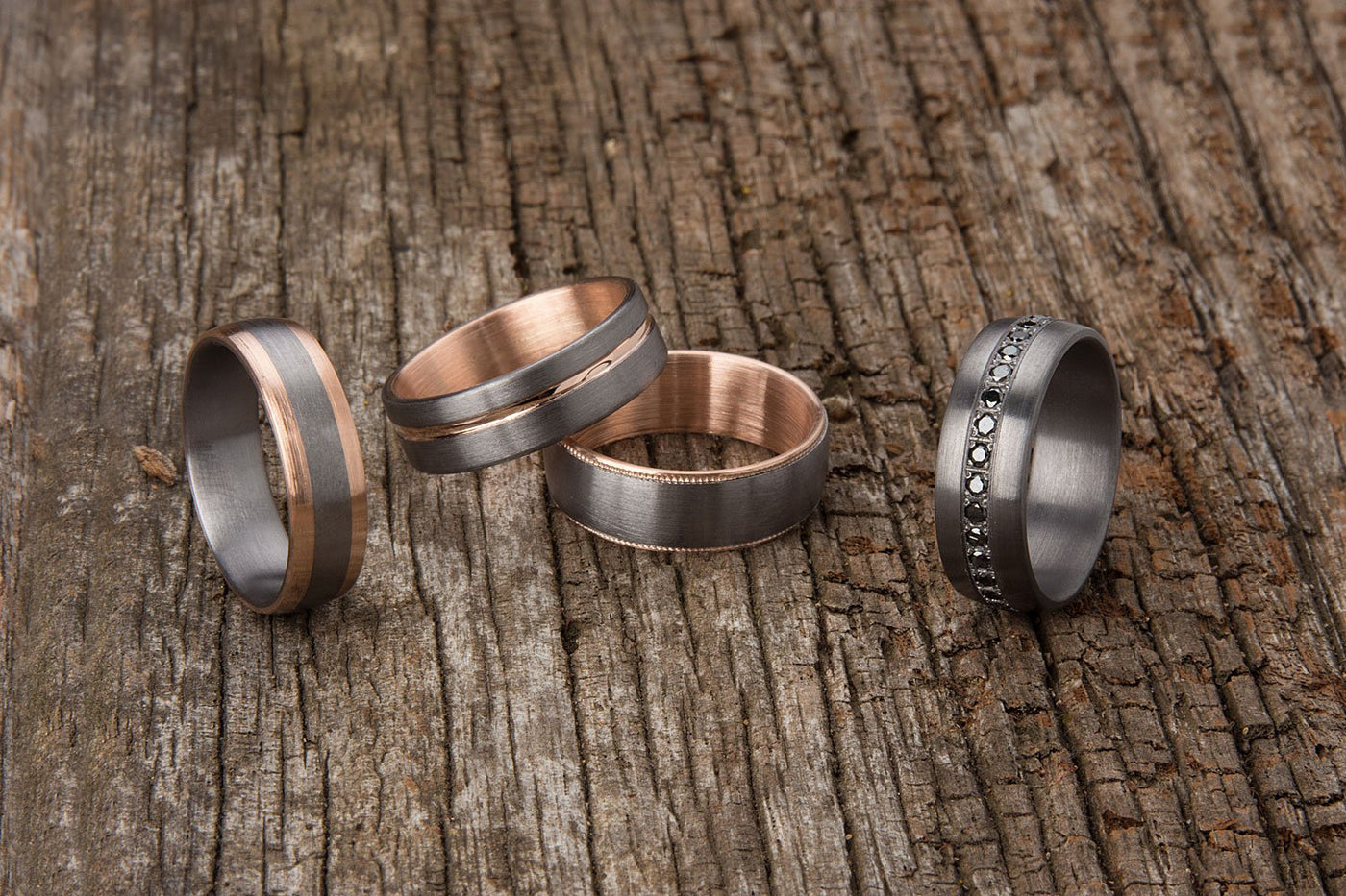 The Lewis Tantalum and Rose Gold Inner Sleeve Inlay Wedding Ring