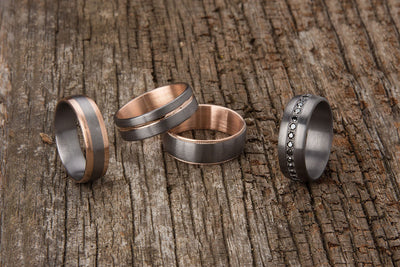 The Lewis Tantalum and Rose Gold Inner Sleeve Inlay Wedding Ring