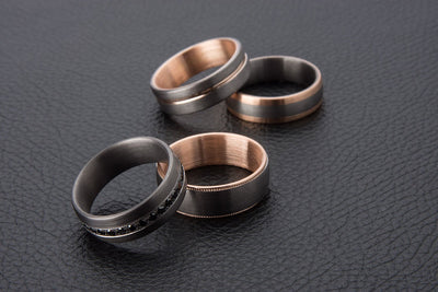 Tantalum and Gold Inner Sleeve and Milgrain Edged Wedding Ring