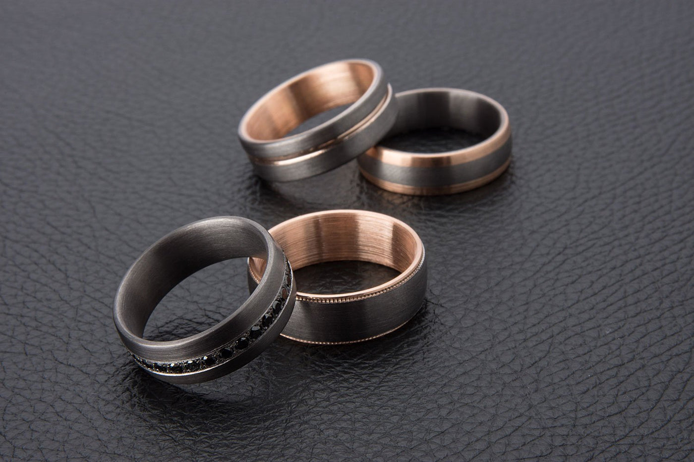 The Lewis Tantalum and Rose Gold Inner Sleeve Inlay Wedding Ring