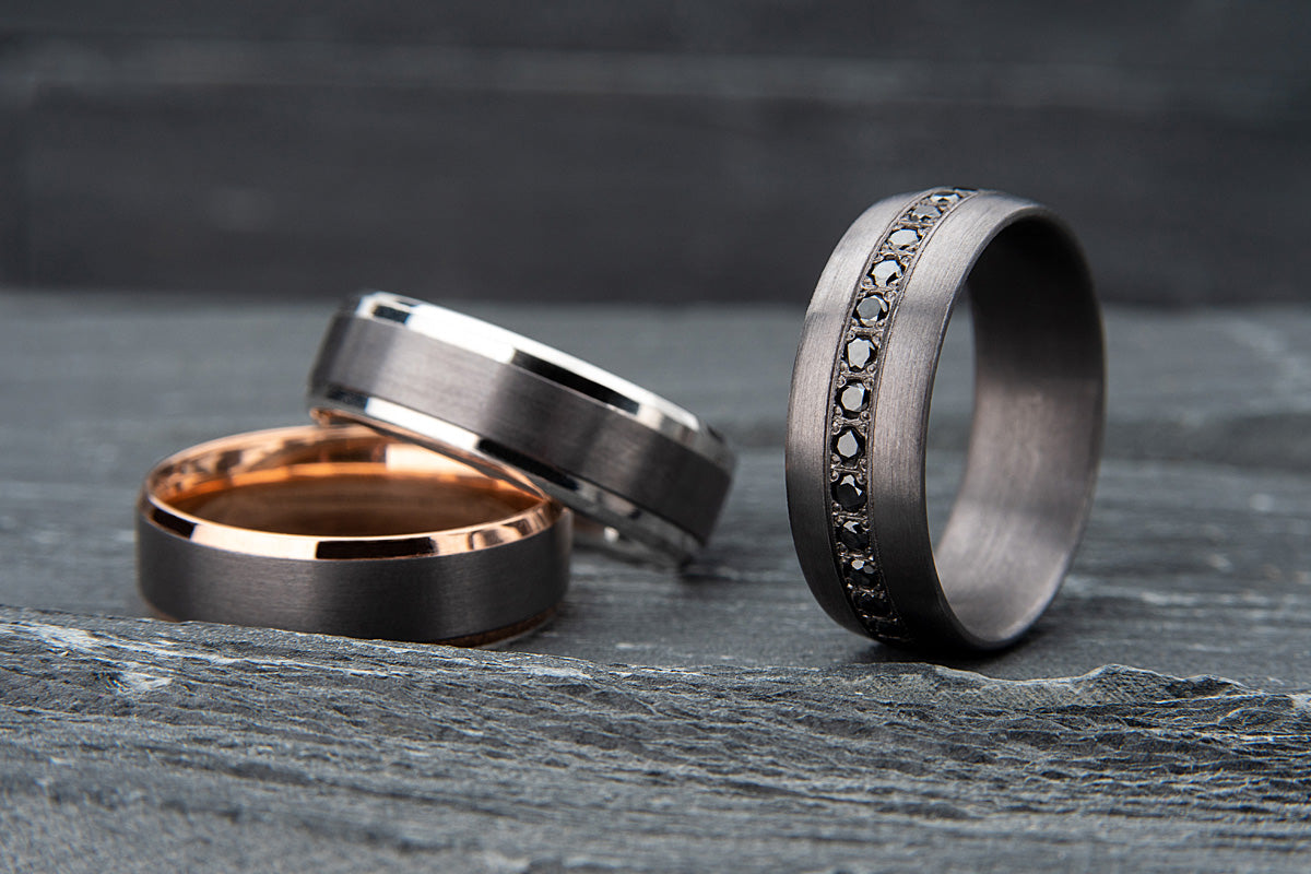 The Vanguard Tantalum and Gold Bevelled Edge Wedding Ring