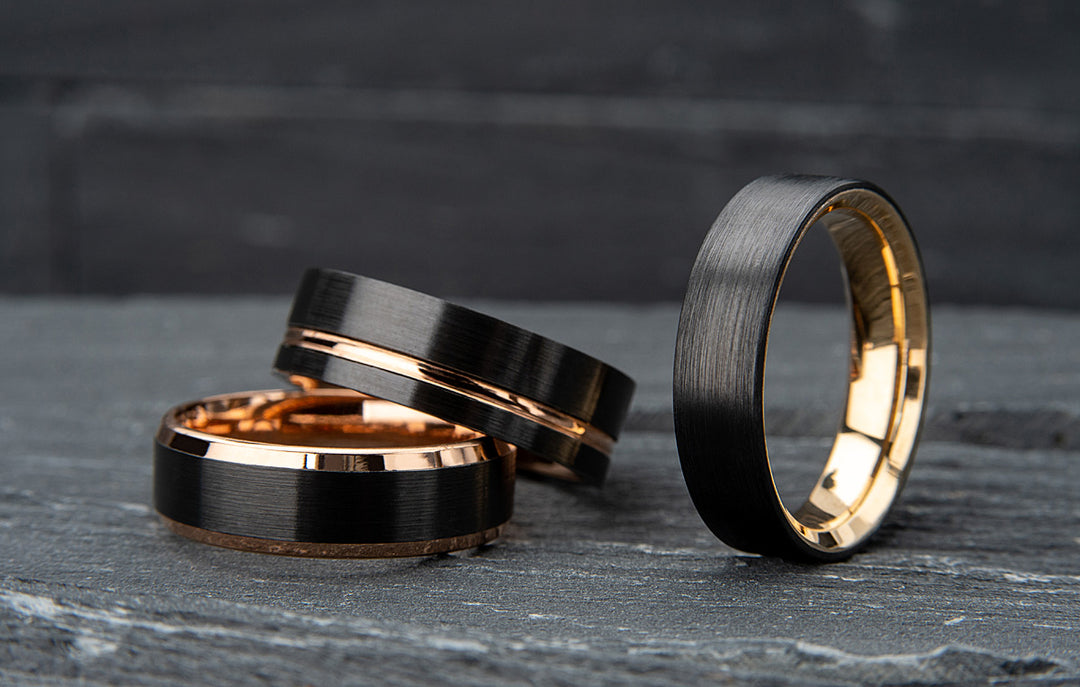 Ring Set Rose Gold And Black Tungsten Ring The Vanguard Black
