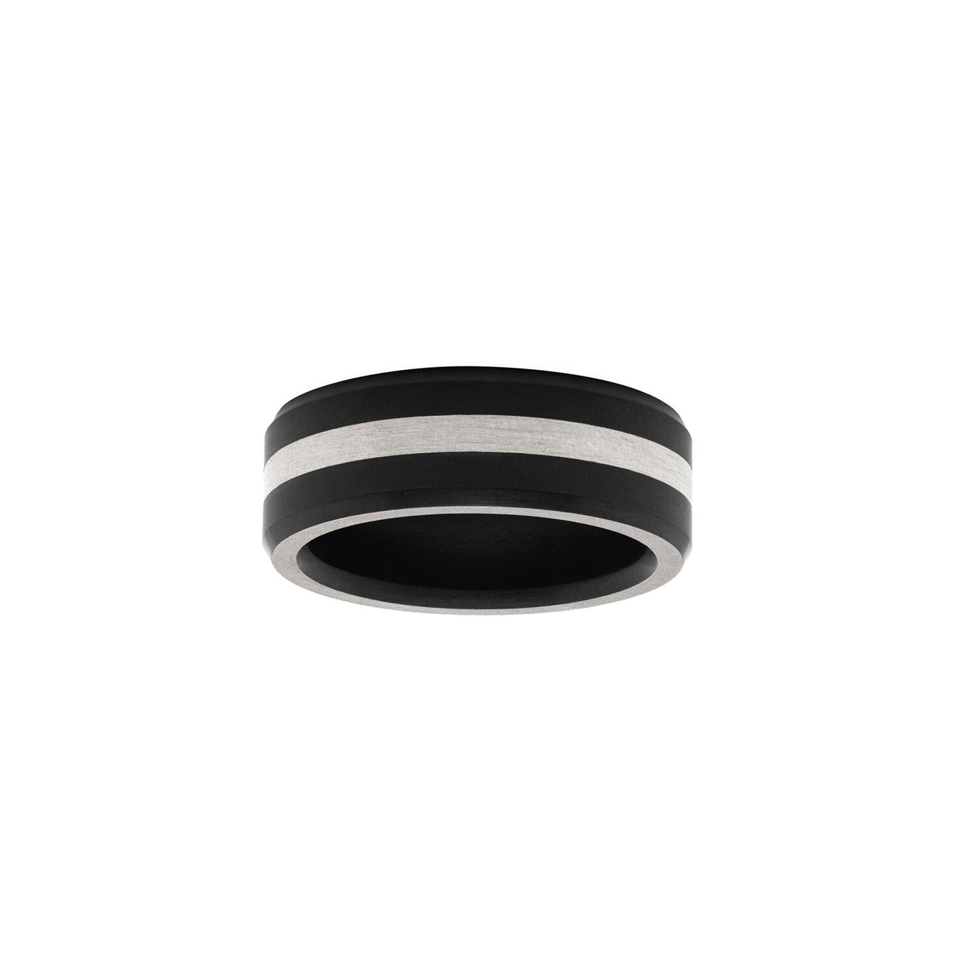Elysium Ares Beveled Edge Black Diamond Ring with Stirling Silver Inlay